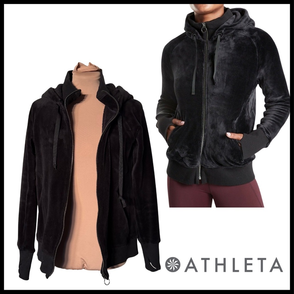 Athleta Medium - Black Triumph Hoodie - Double Cozy Karma Zip Up - Velour